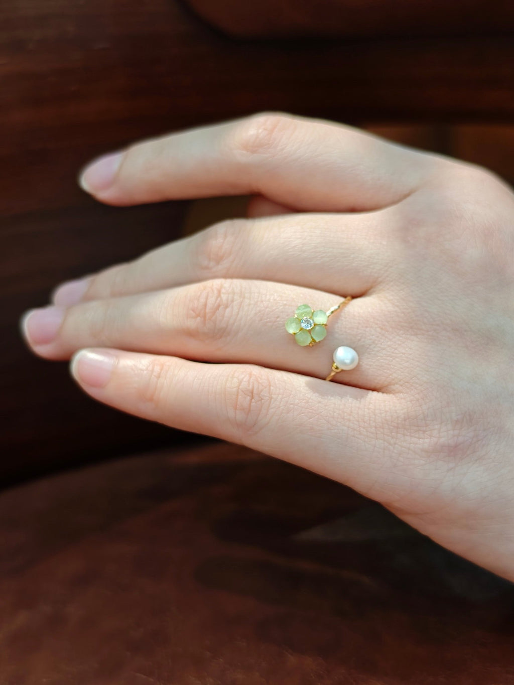 A Touch of Spring Faceted Cat's Eye Pearl Ring - NaNaMaLa Boutique