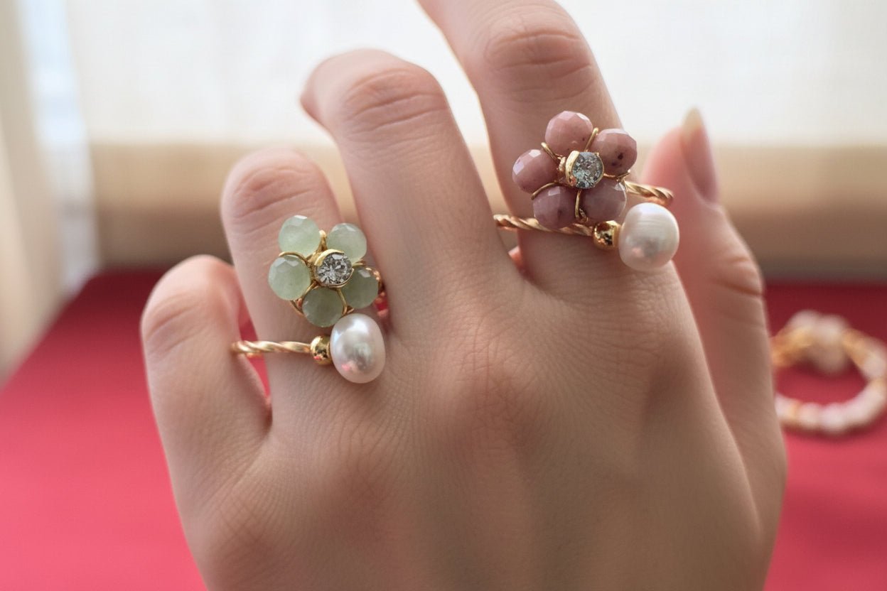 A Touch of Spring Faceted Cat's Eye Pearl Ring - NaNaMaLa Boutique