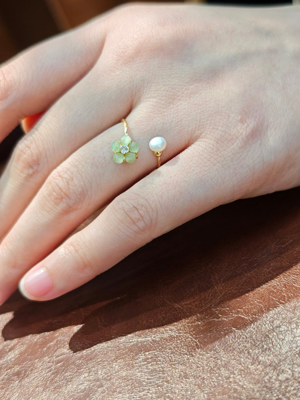 A Touch of Spring Faceted Cat's Eye Pearl Ring - NaNaMaLa Boutique