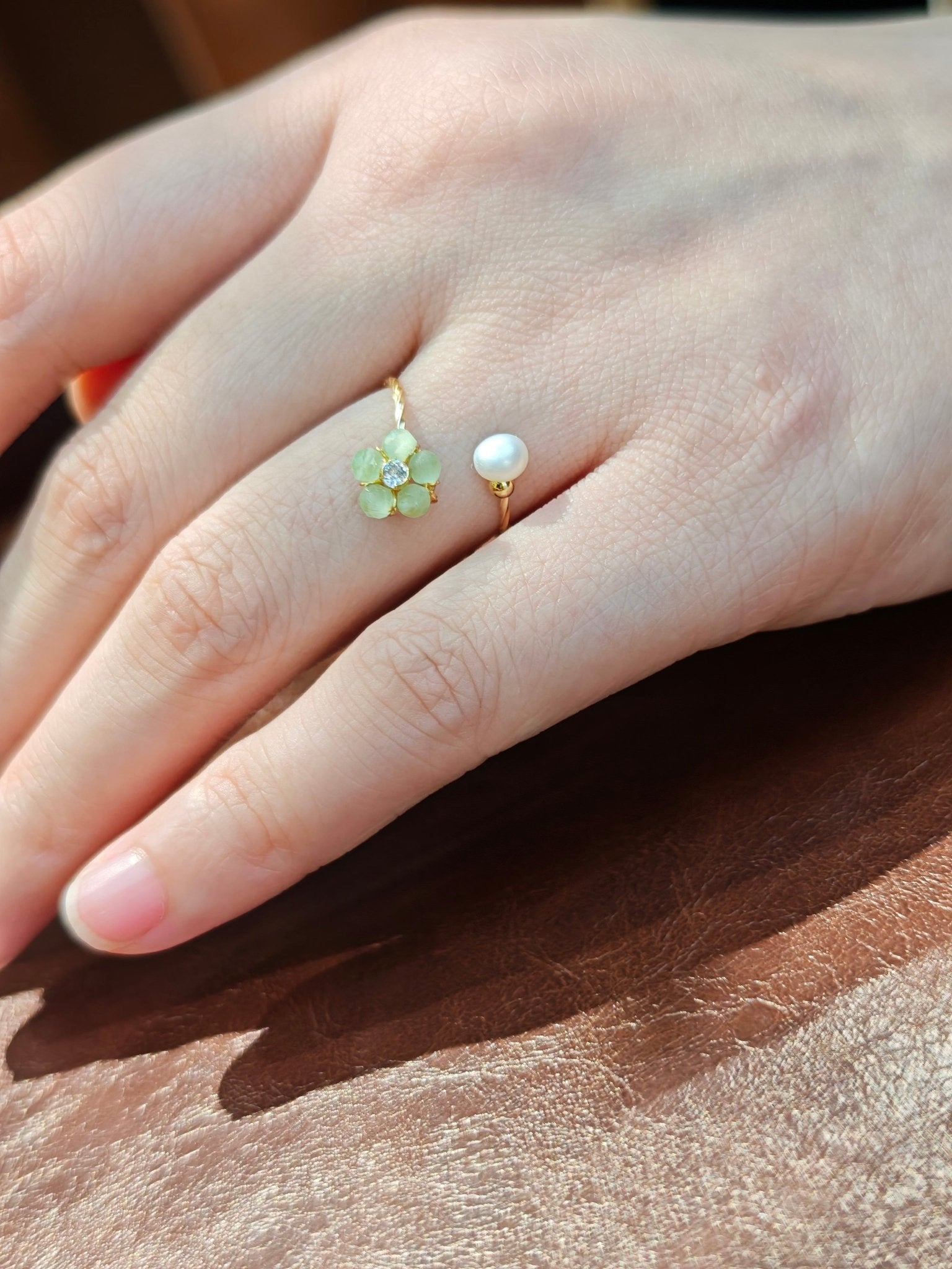 A Touch of Spring Faceted Cat's Eye Pearl Ring - NaNaMaLa Boutique