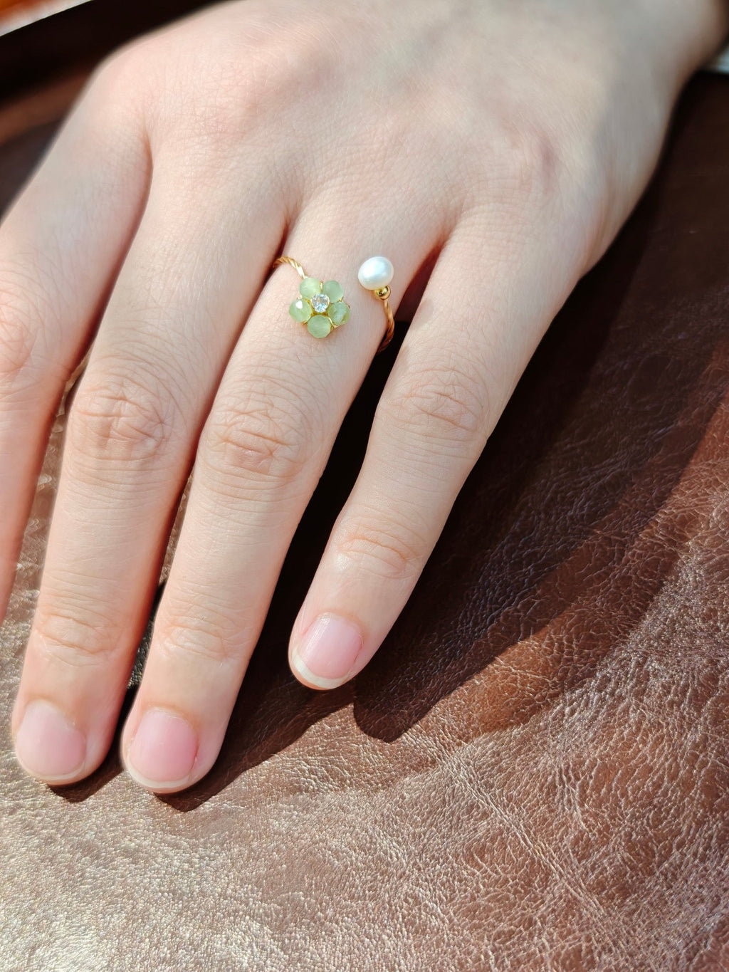 A Touch of Spring Faceted Cat's Eye Pearl Ring - NaNaMaLa Boutique