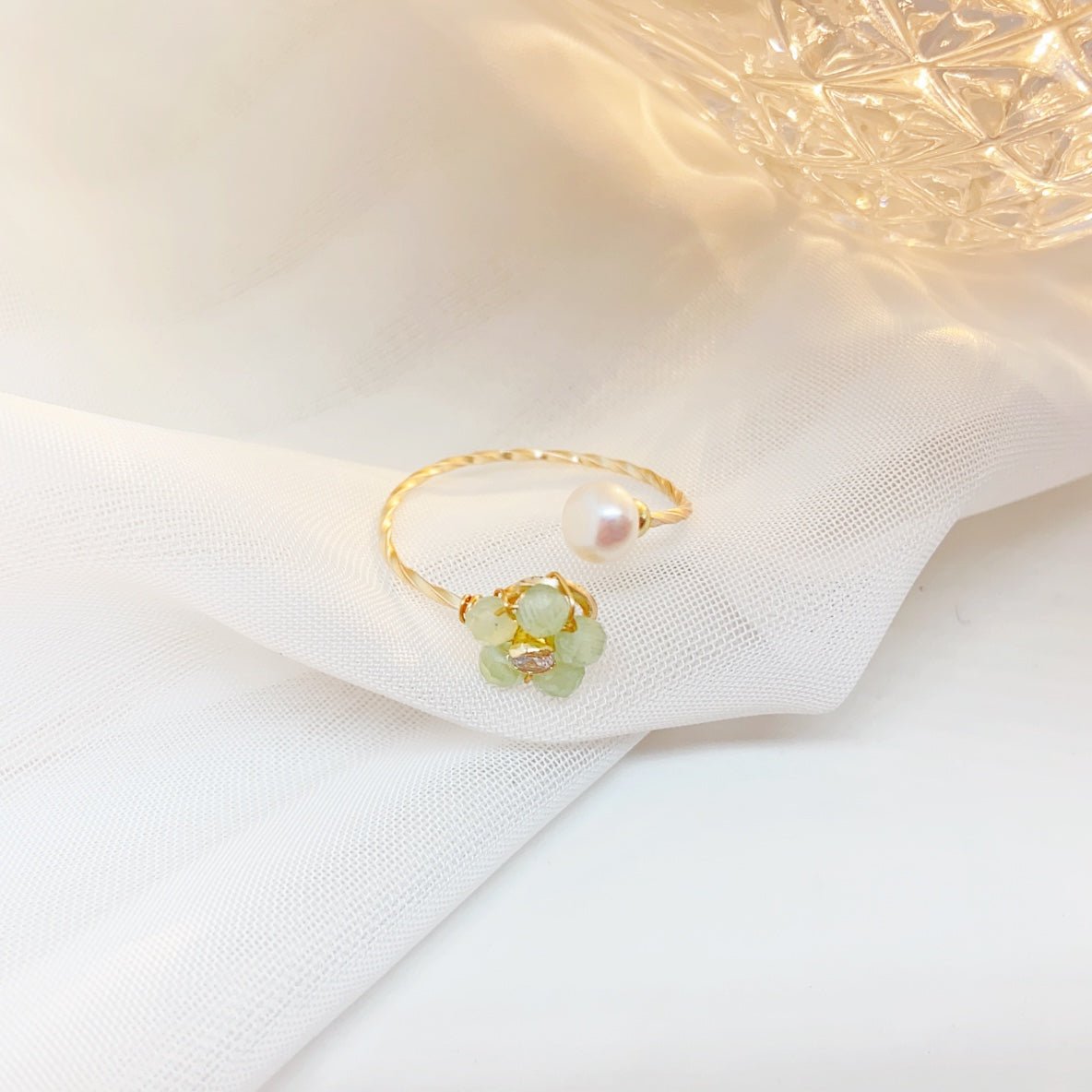 A Touch of Spring Faceted Cat's Eye Pearl Ring - NaNaMaLa Boutique