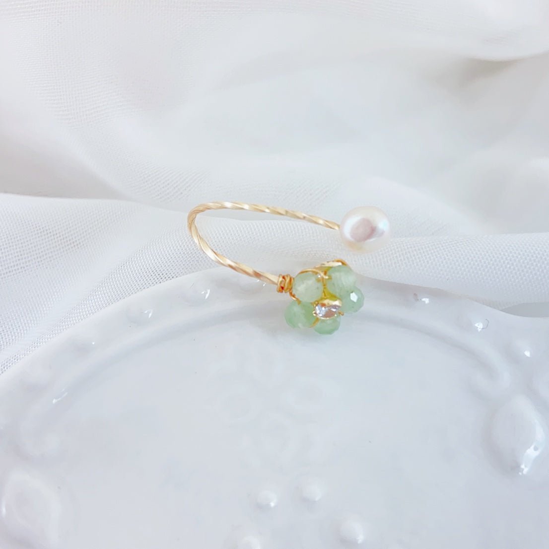 A Touch of Spring Faceted Cat's Eye Pearl Ring - NaNaMaLa Boutique