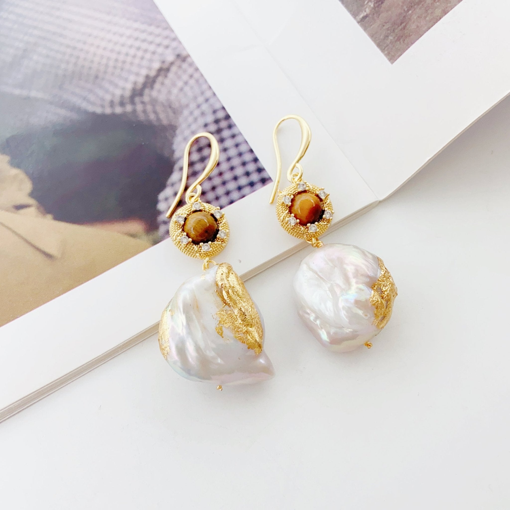 Amber Accent Baroque Pearl Earrings - NaNaMaLa Boutique