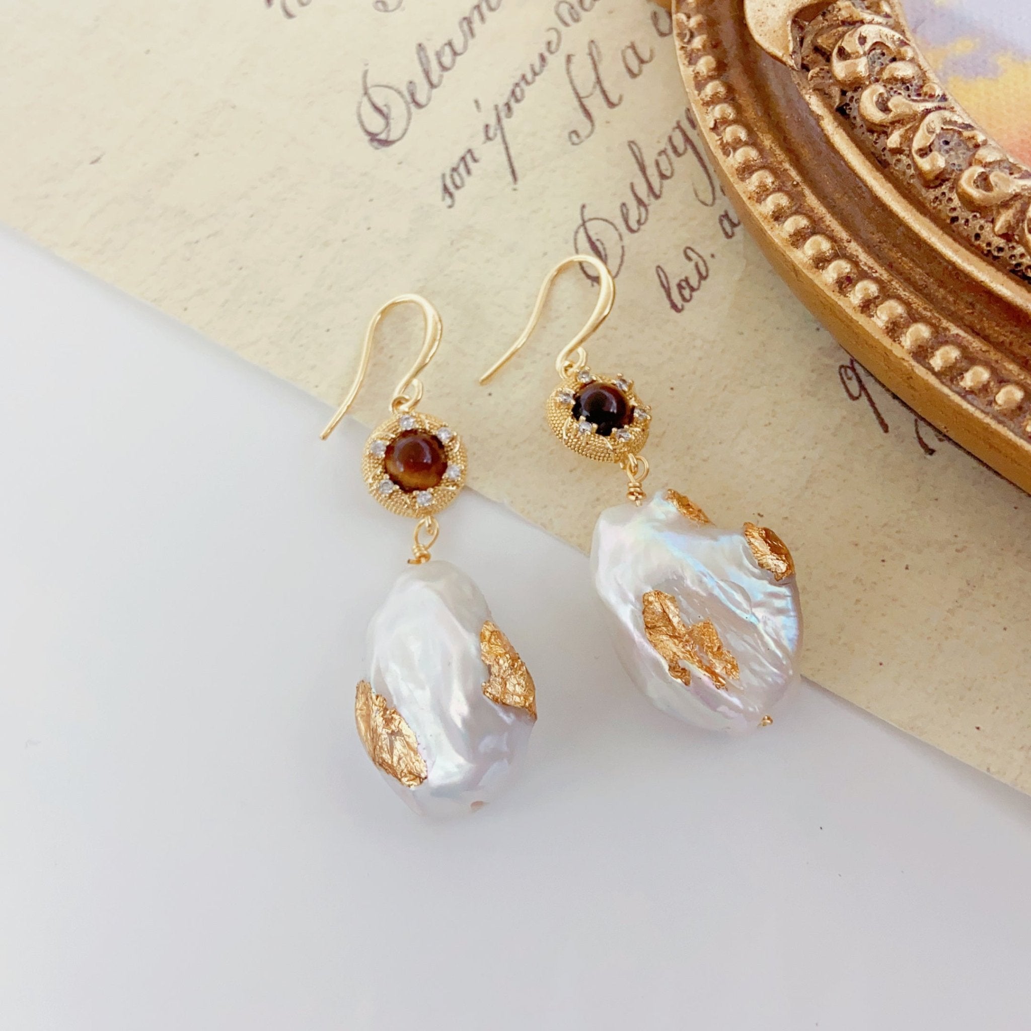 Amber Accent Baroque Pearl Earrings - NaNaMaLa Boutique