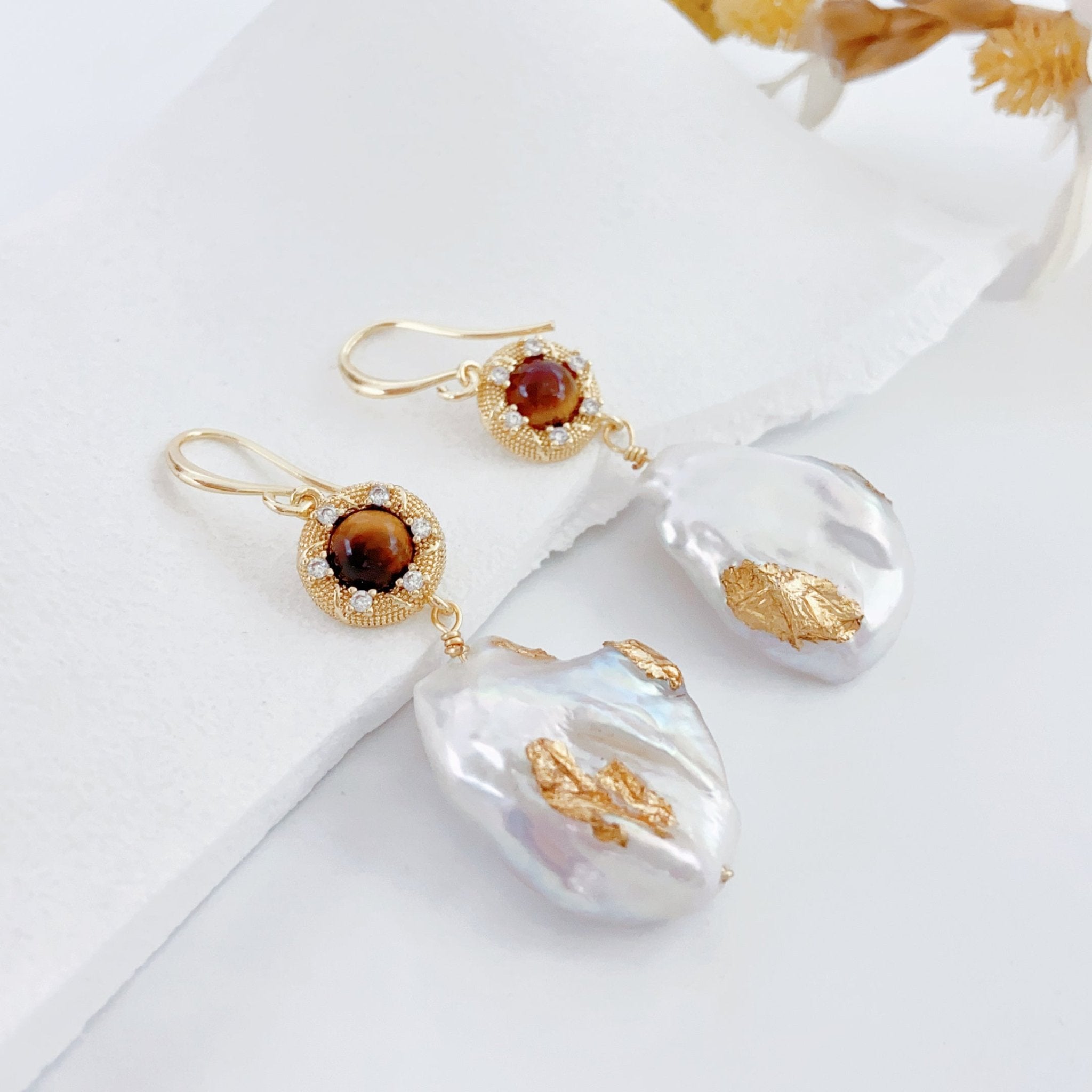 Amber Accent Baroque Pearl Earrings - NaNaMaLa Boutique