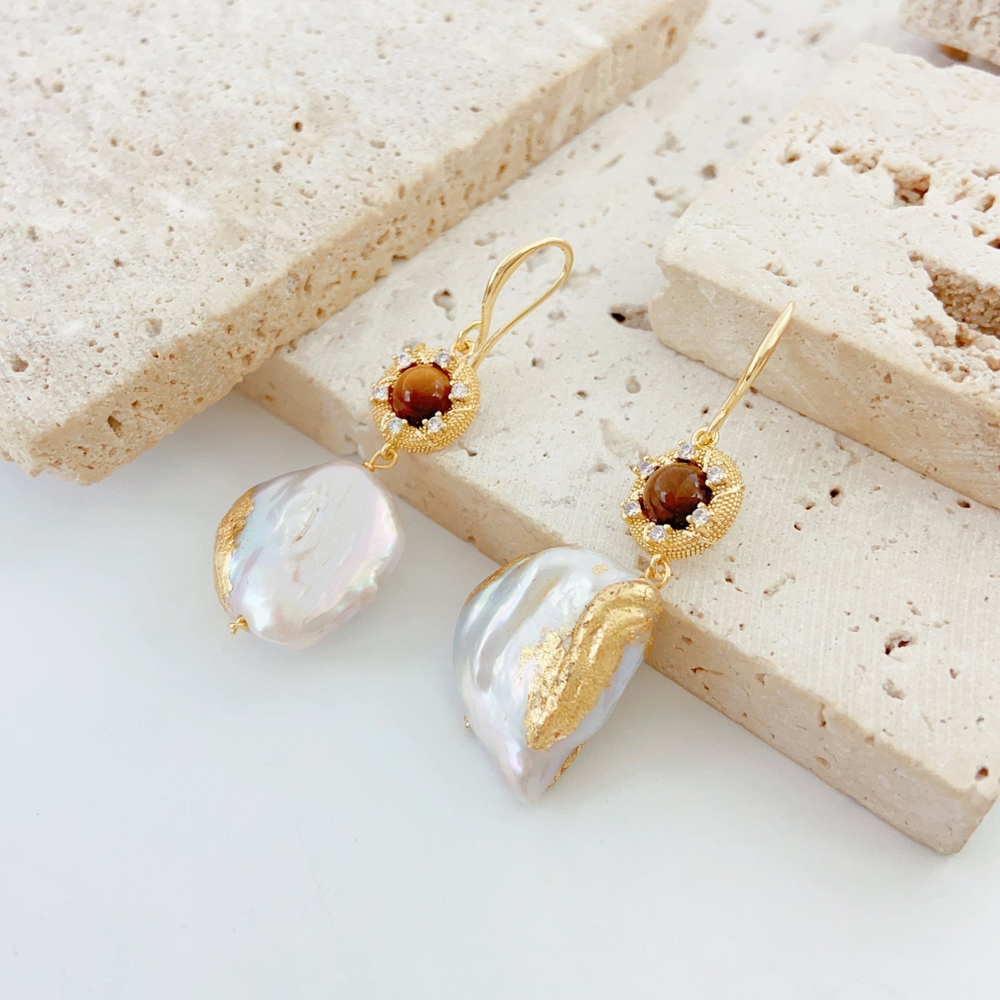 Amber Accent Baroque Pearl Earrings - NaNaMaLa Boutique