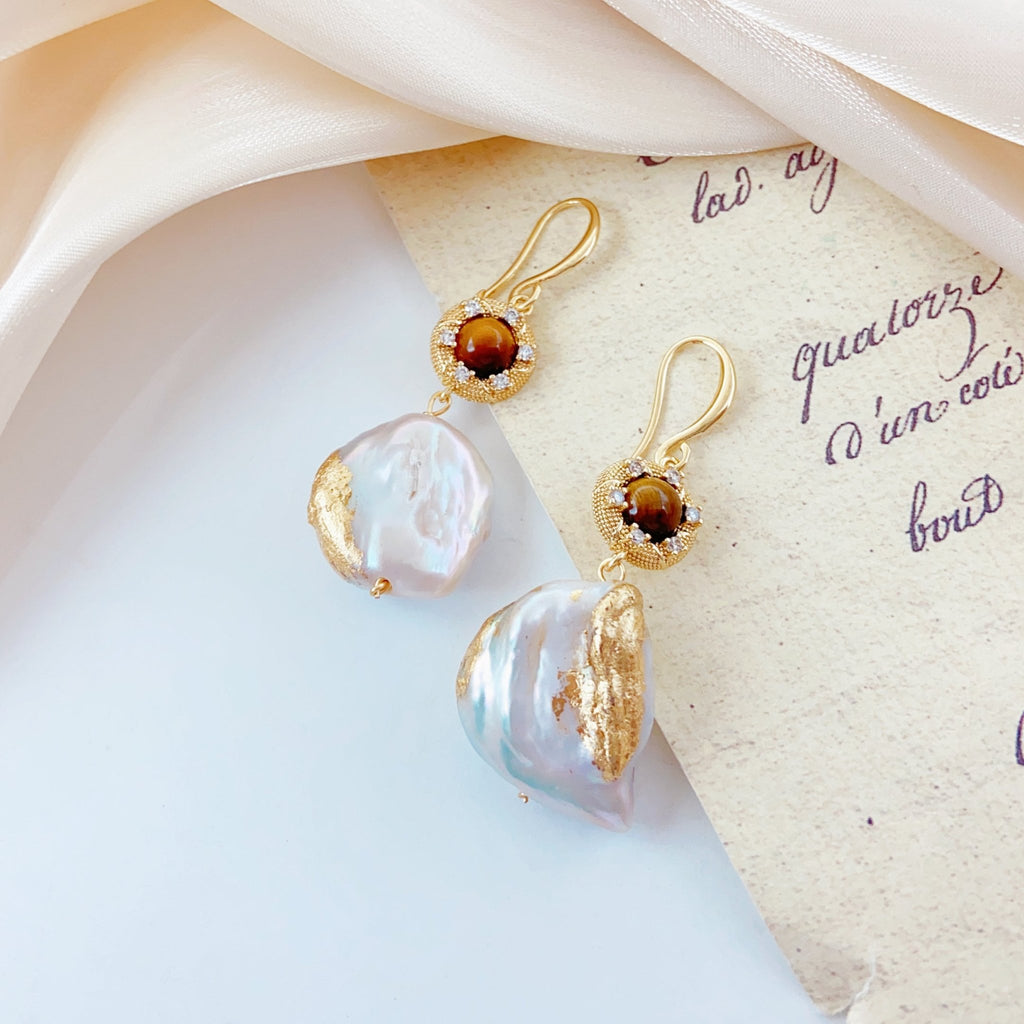 Amber Accent Baroque Pearl Earrings - NaNaMaLa Boutique