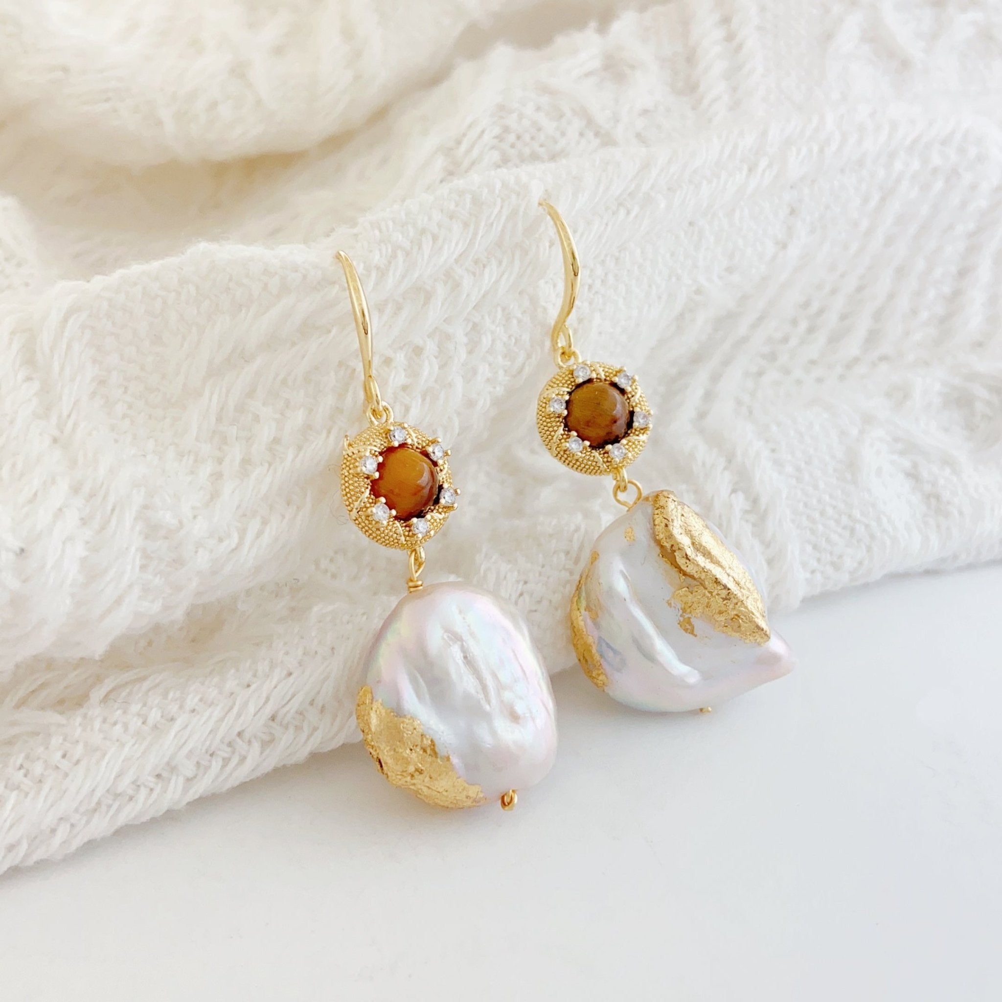 Amber Accent Baroque Pearl Earrings - NaNaMaLa Boutique