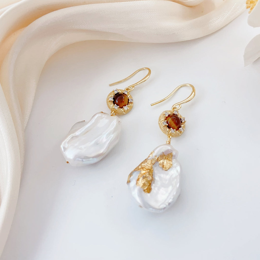 Amber Accent Baroque Pearl Earrings - NaNaMaLa Boutique