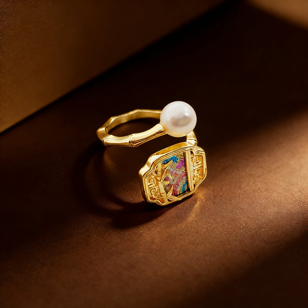 Bamboo Elegance Pearl Ring - NaNaMaLa Boutique