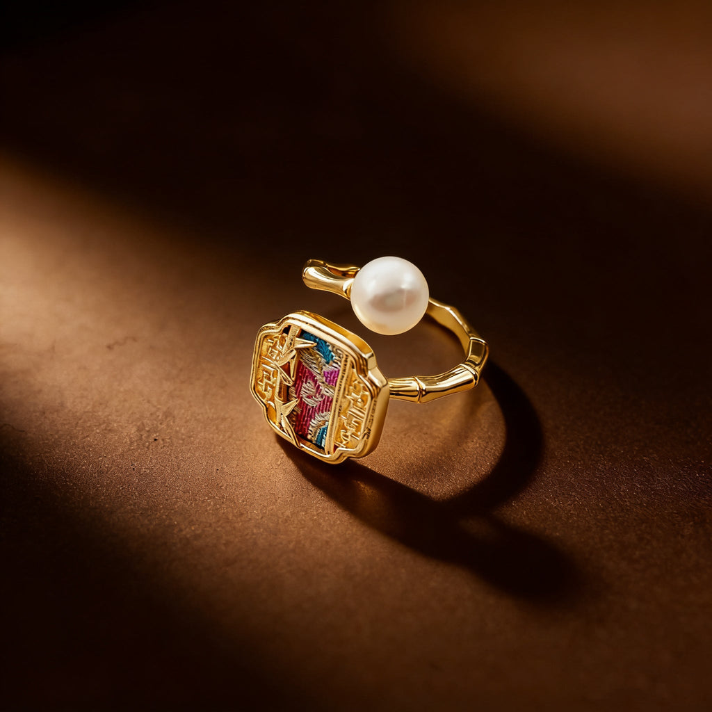 Bamboo Elegance Pearl Ring - NaNaMaLa Boutique