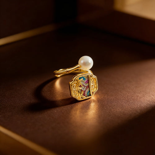 Bamboo Elegance Pearl Ring - NaNaMaLa Boutique