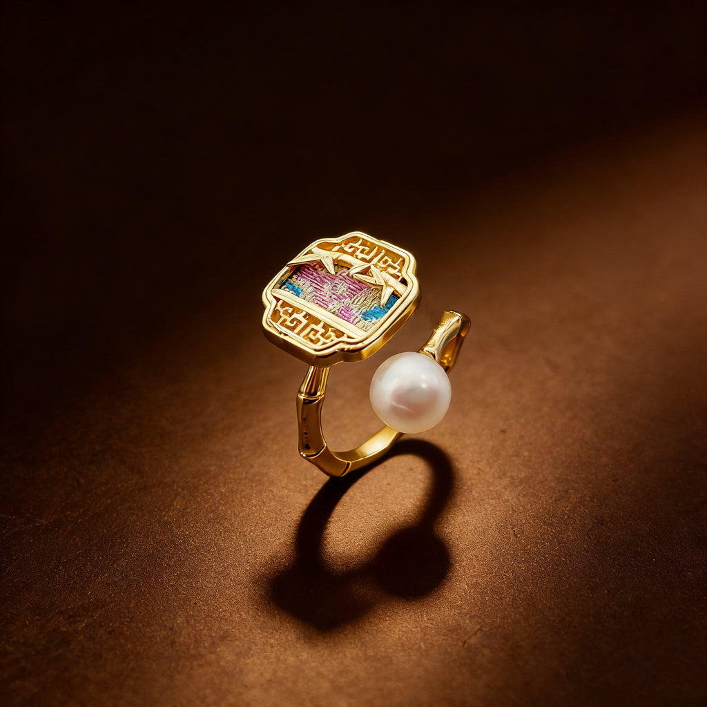Bamboo Elegance Pearl Ring - NaNaMaLa Boutique