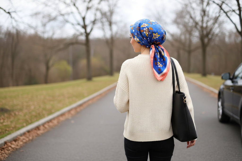 Blue and Beige two - tone Polyester Scarf - NaNaMaLa Boutique