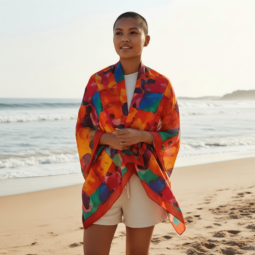 Bright Colorful Printed Silk Scarf - NaNaMaLa Boutique
