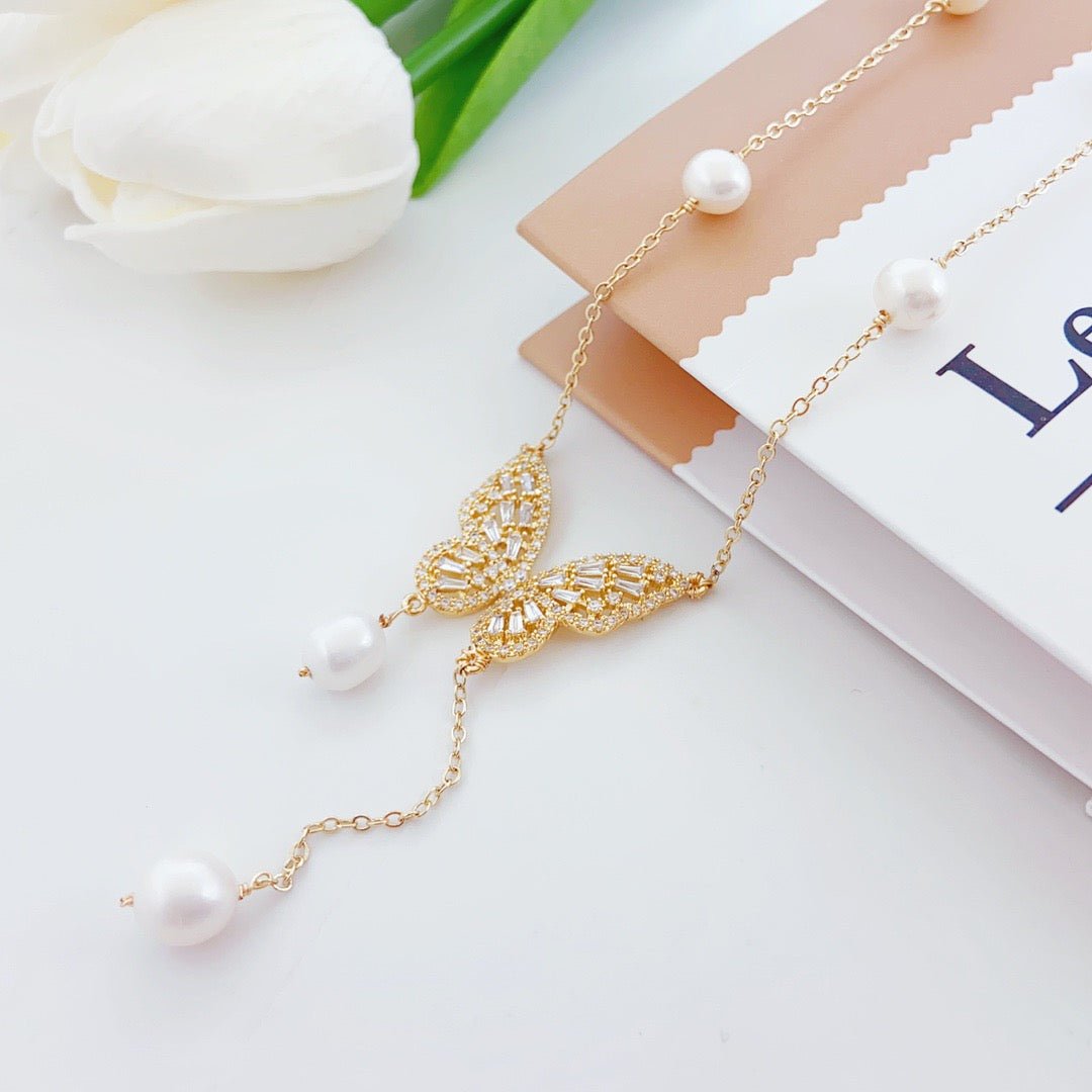 Chic Butterfly Pearl Necklace - NaNaMaLa Boutique