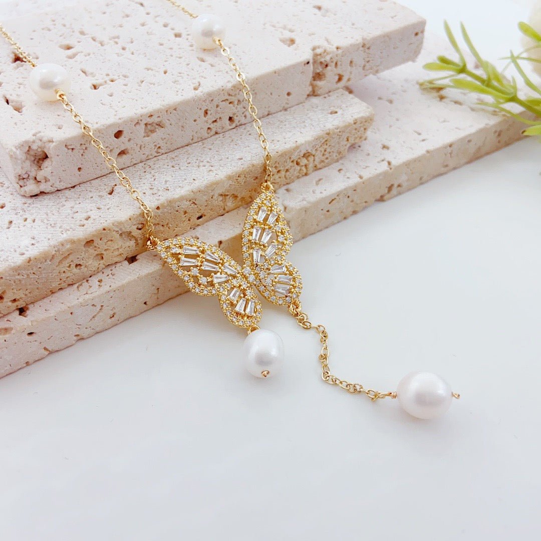 Chic Butterfly Pearl Necklace - NaNaMaLa Boutique