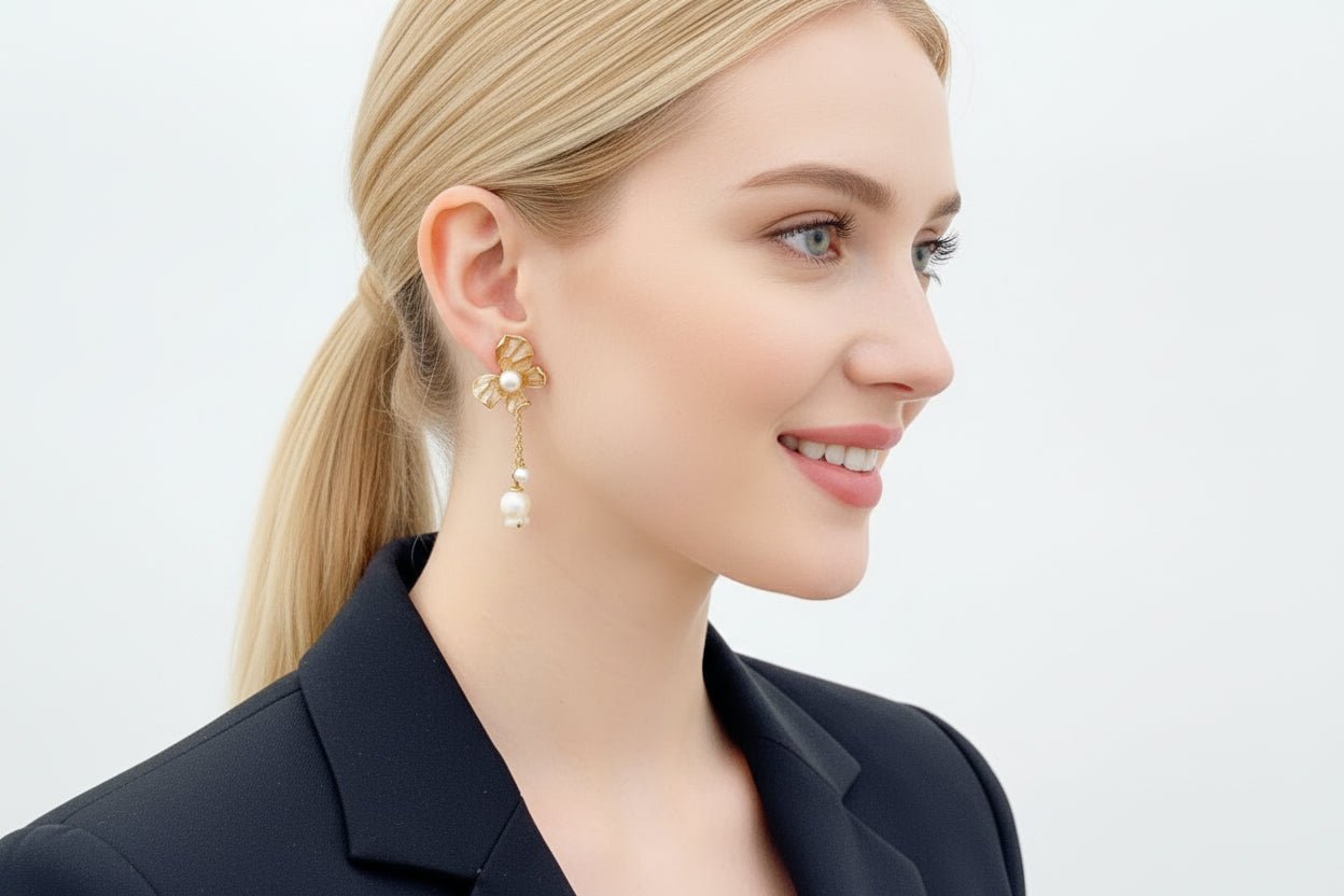 Dawn Glow Butterfly Flame Pearl Stud Earrings - NaNaMaLa Boutique