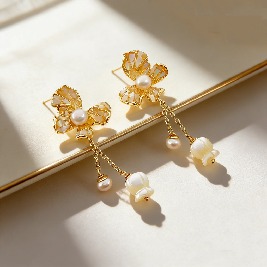 Dawn Glow Butterfly Flame Pearl Stud Earrings - NaNaMaLa Boutique