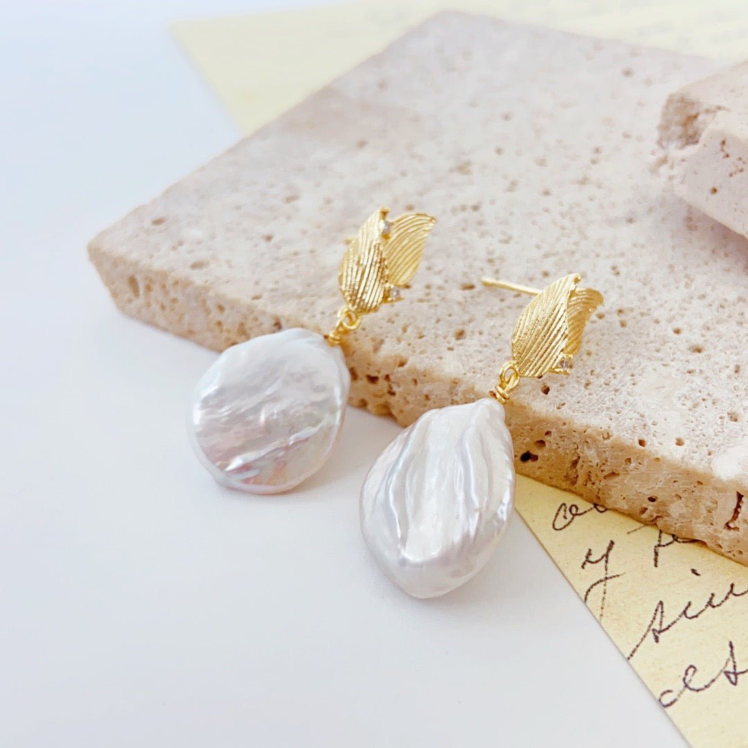 Falling Leaves Baroque Pearl Stud Earrings - NaNaMaLa Boutique