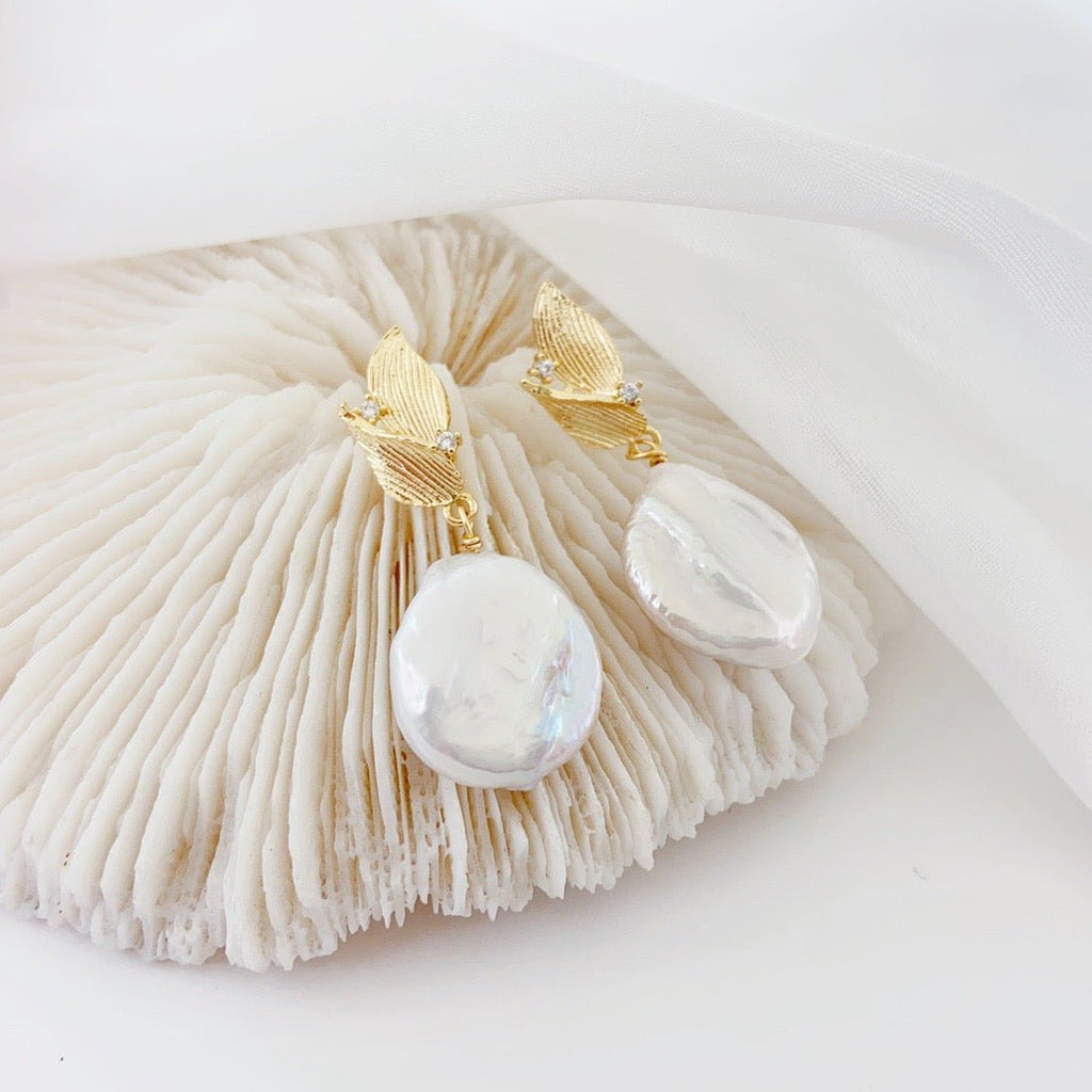 Falling Leaves Baroque Pearl Stud Earrings - NaNaMaLa Boutique