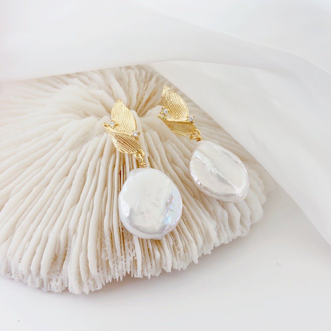 Falling Leaves Baroque Pearl Stud Earrings - NaNaMaLa Boutique