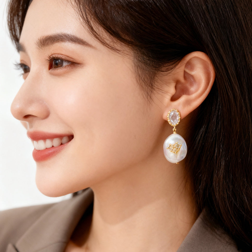 Frosted Heart Baroque Pearl Stud Earrings - NaNaMaLa Boutique