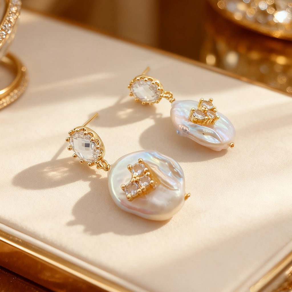 Frosted Heart Baroque Pearl Stud Earrings - NaNaMaLa Boutique
