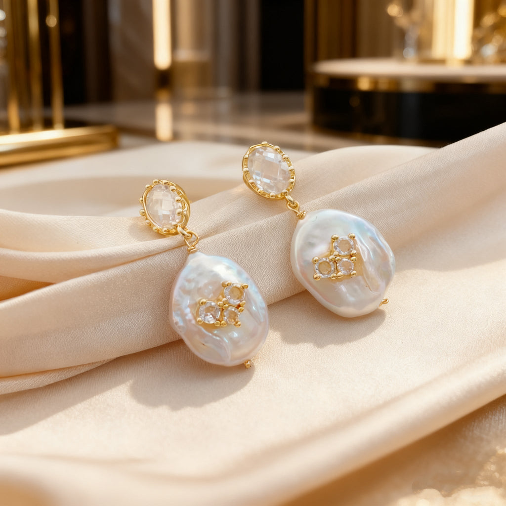 Frosted Heart Baroque Pearl Stud Earrings - NaNaMaLa Boutique