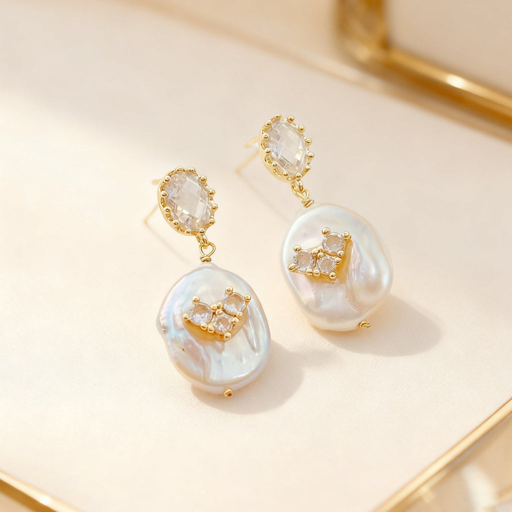 Frosted Heart Baroque Pearl Stud Earrings - NaNaMaLa Boutique