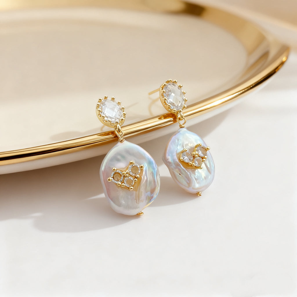 Frosted Heart Baroque Pearl Stud Earrings - NaNaMaLa Boutique