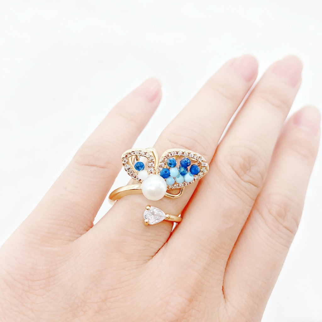 Ice Blue Butterfly Wing Pearl Ring - NaNaMaLa Boutique