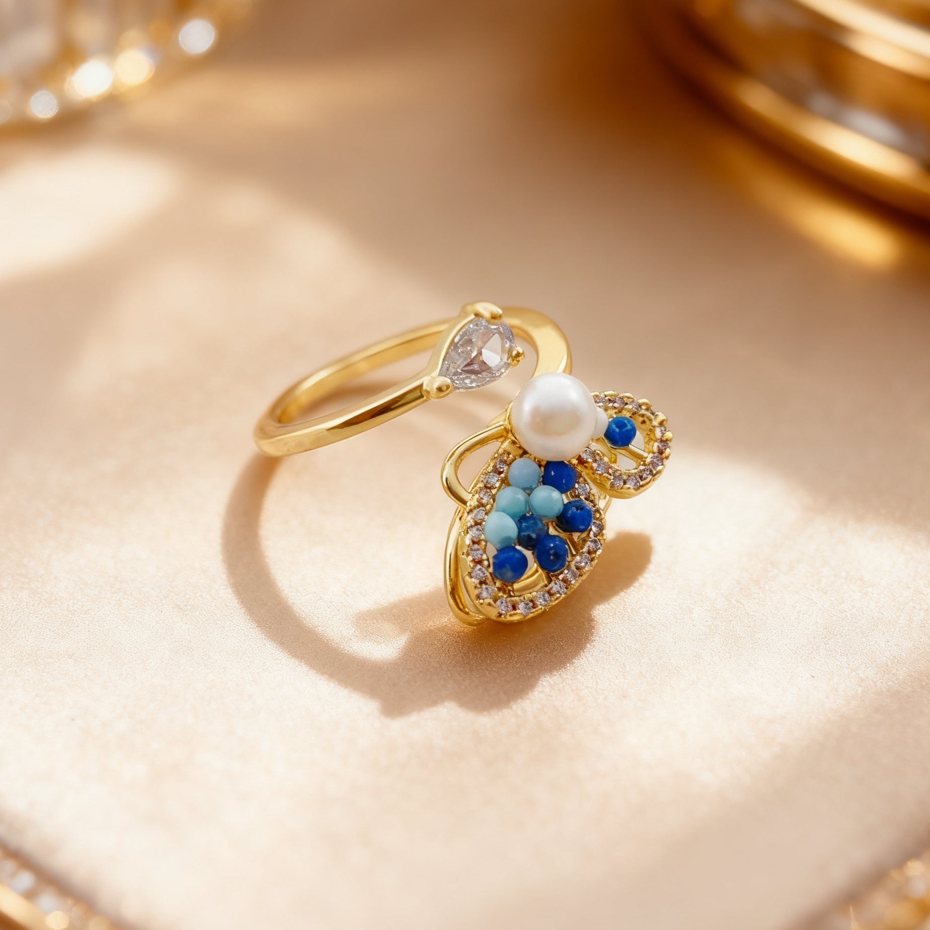 Ice Blue Butterfly Wing Pearl Ring - NaNaMaLa Boutique