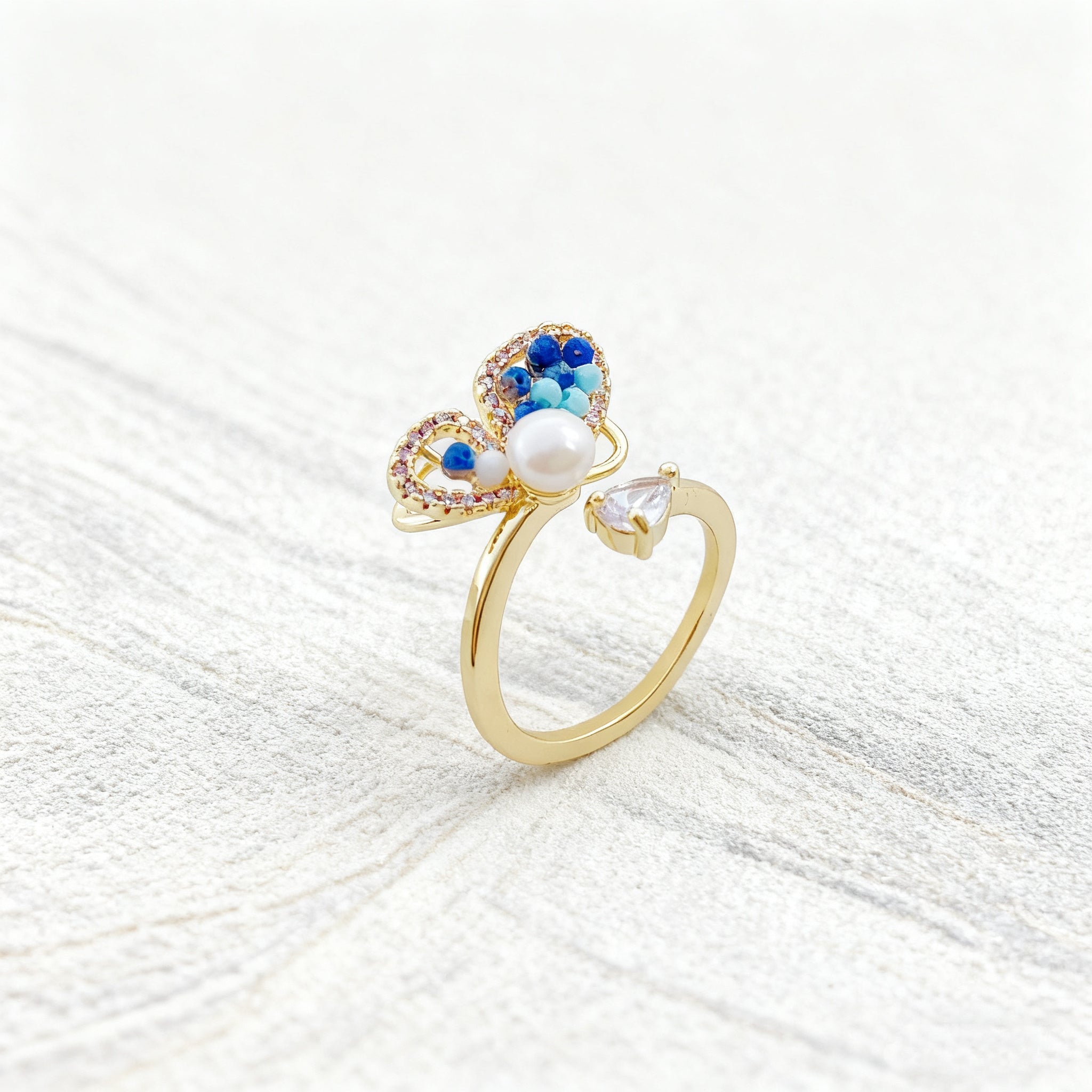 Ice Blue Butterfly Wing Pearl Ring - NaNaMaLa Boutique