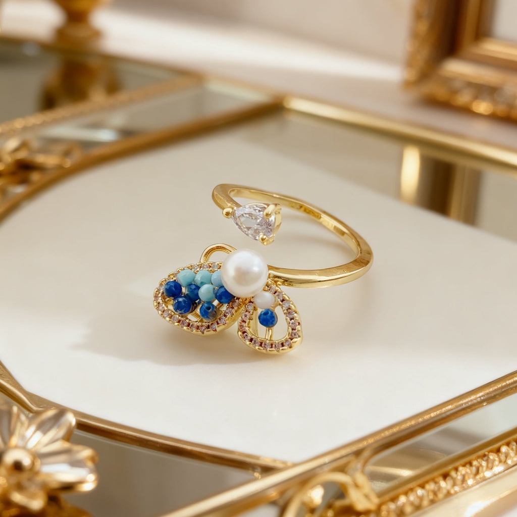 Ice Blue Butterfly Wing Pearl Ring - NaNaMaLa Boutique