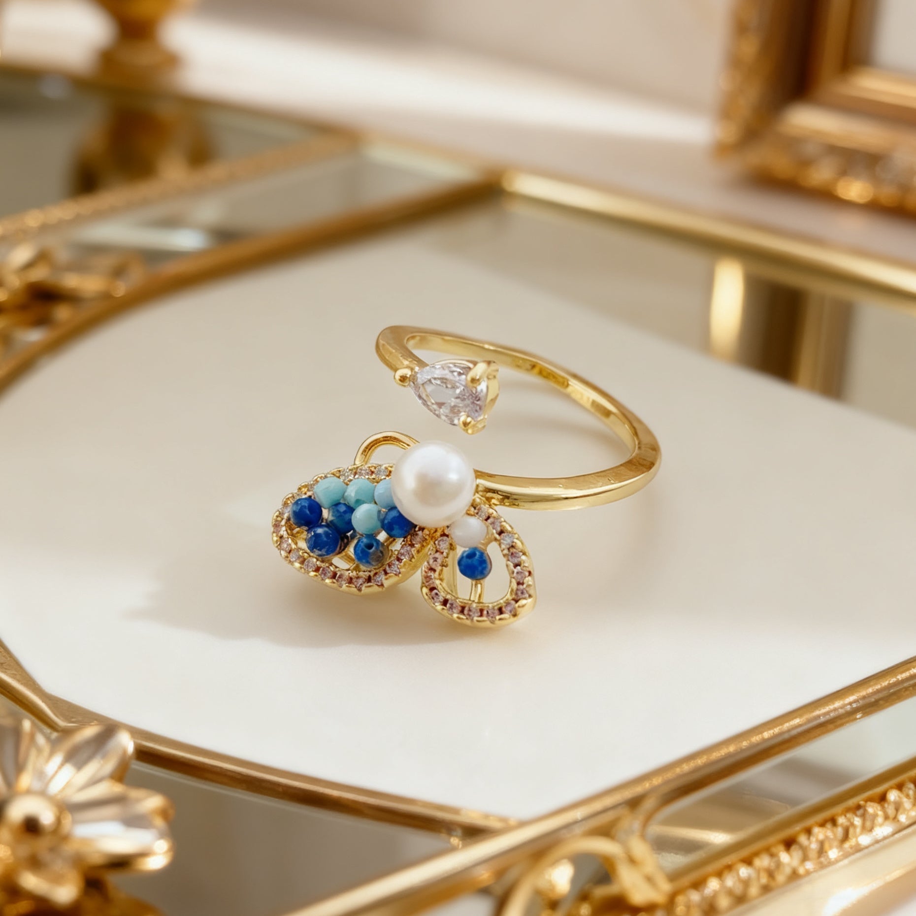 Ice Blue Butterfly Wing Pearl Ring - NaNaMaLa Boutique