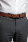 Men's Embossed PU Belt – Medium - Dark Brown | Roller Buckle | 1.5" Wide | 48" - NaNaMaLa Boutique