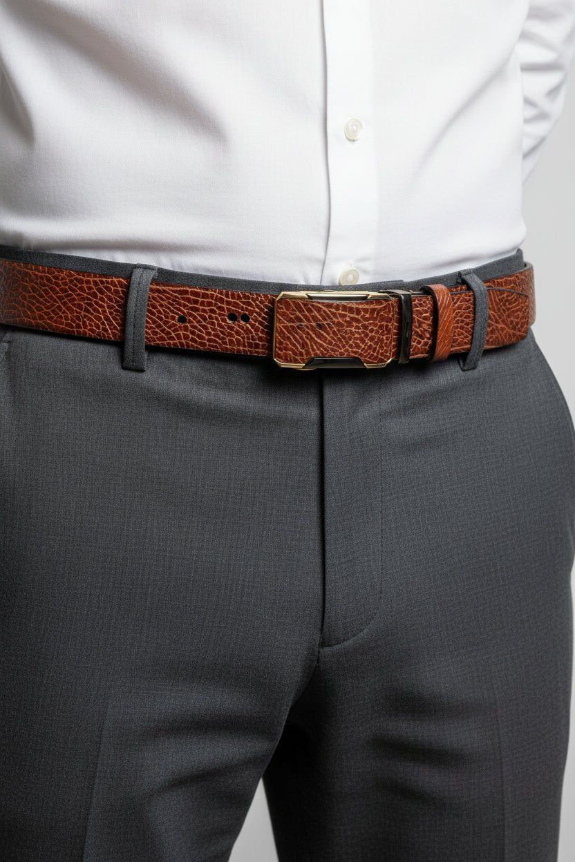 Men's Embossed PU Belt – Medium - Dark Brown | Roller Buckle | 1.5" Wide | 48" - NaNaMaLa Boutique