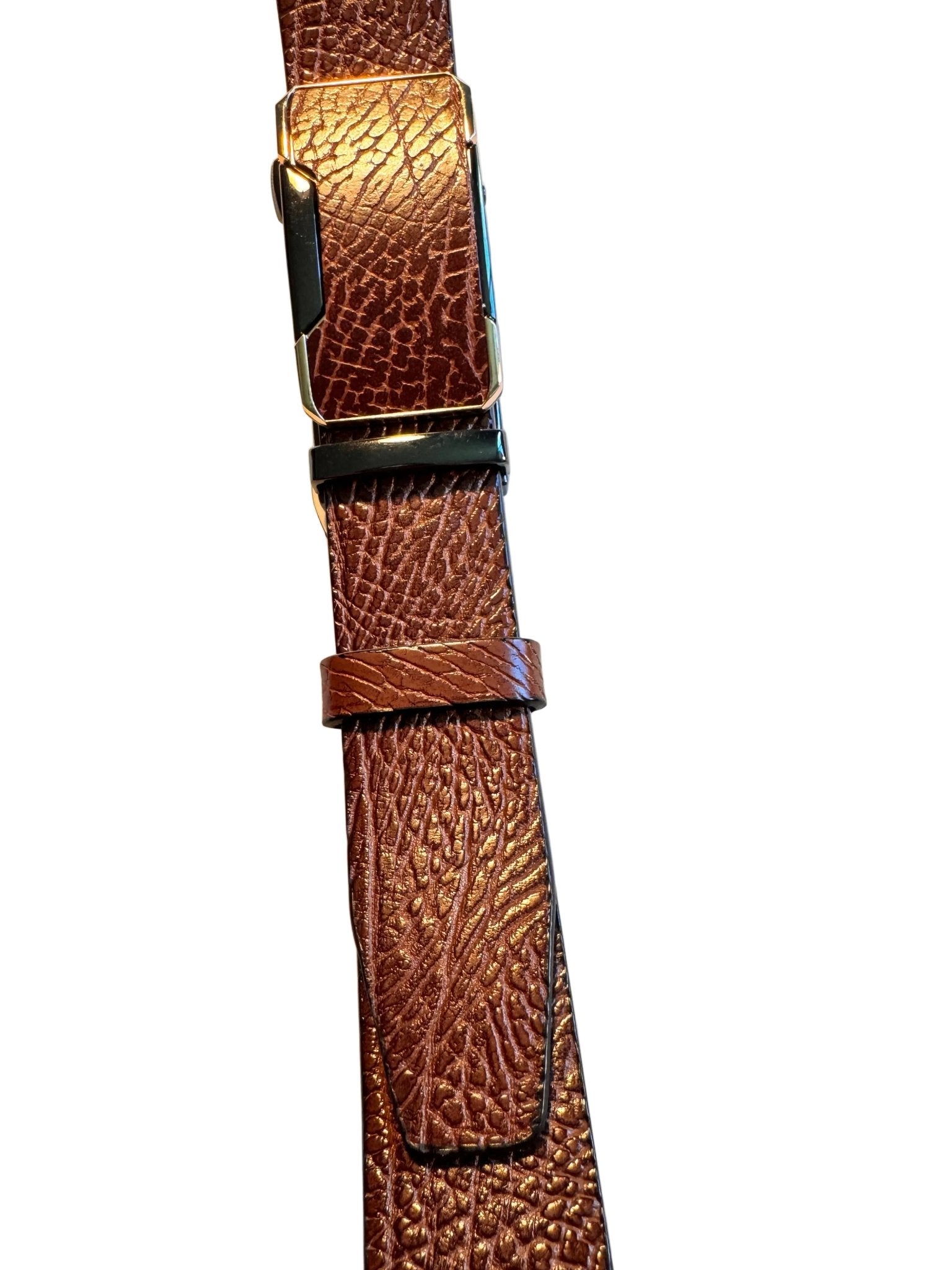 Men's Embossed PU Belt – Medium - Dark Brown | Roller Buckle | 1.5" Wide | 48" - NaNaMaLa Boutique