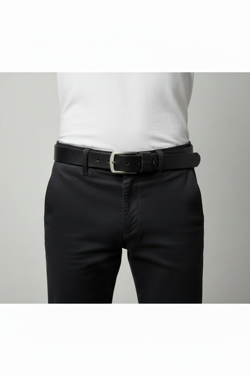 Men's Leather Belt – Black | Glossy Buckle | 1.3" Wide | 48" Length - NaNaMaLa Boutique