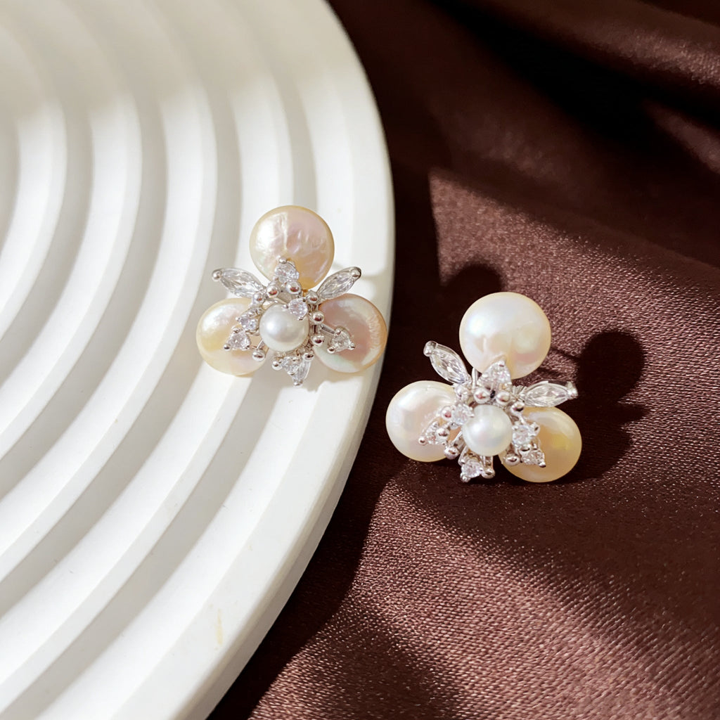 Moonlit Frost Pearl Stud Earrings - NaNaMaLa Boutique