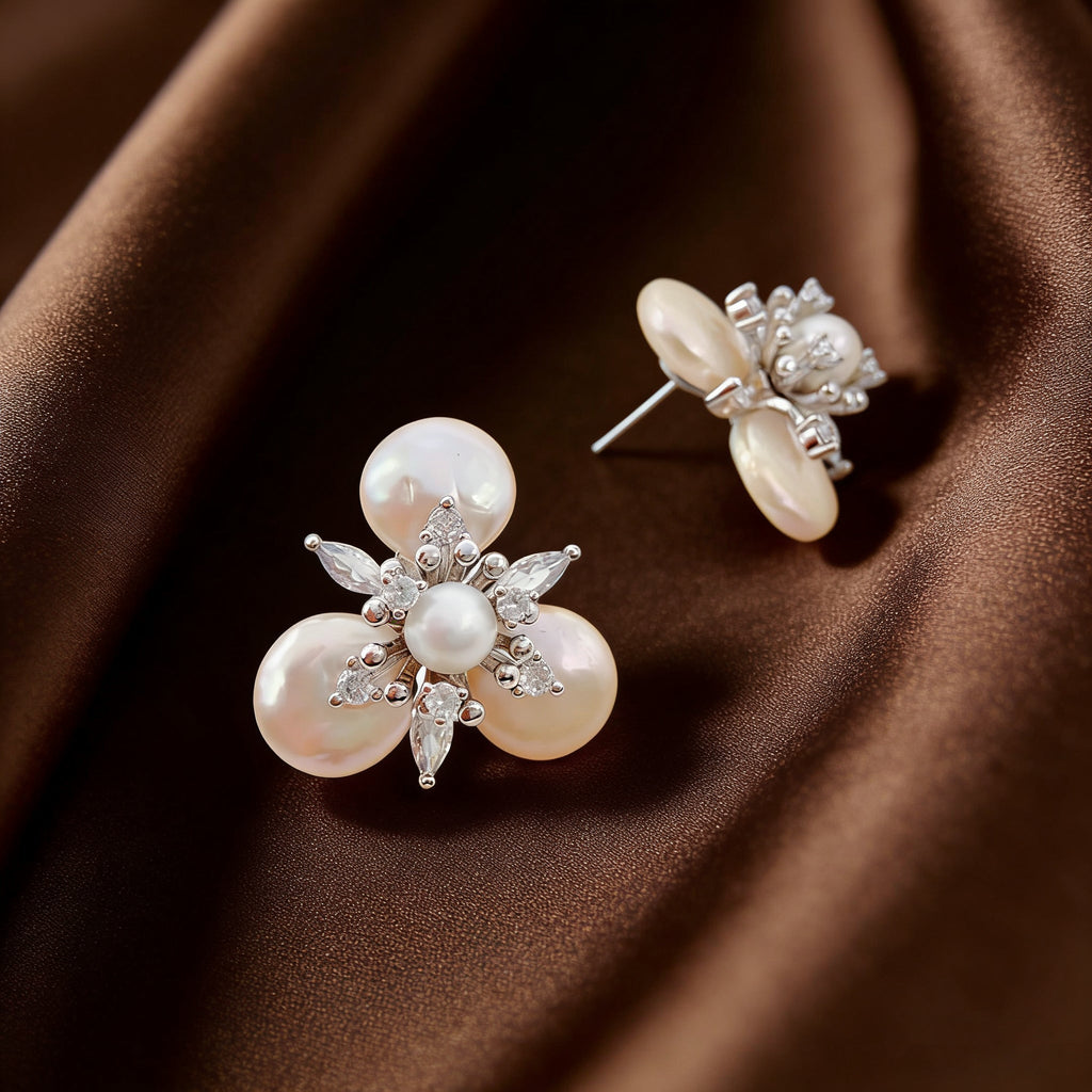 Moonlit Frost Pearl Stud Earrings - NaNaMaLa Boutique