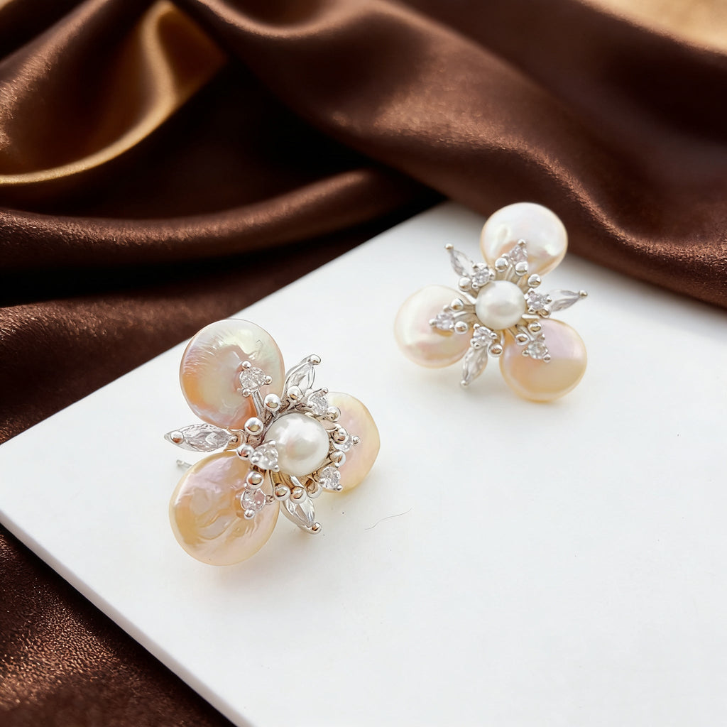 Moonlit Frost Pearl Stud Earrings - NaNaMaLa Boutique