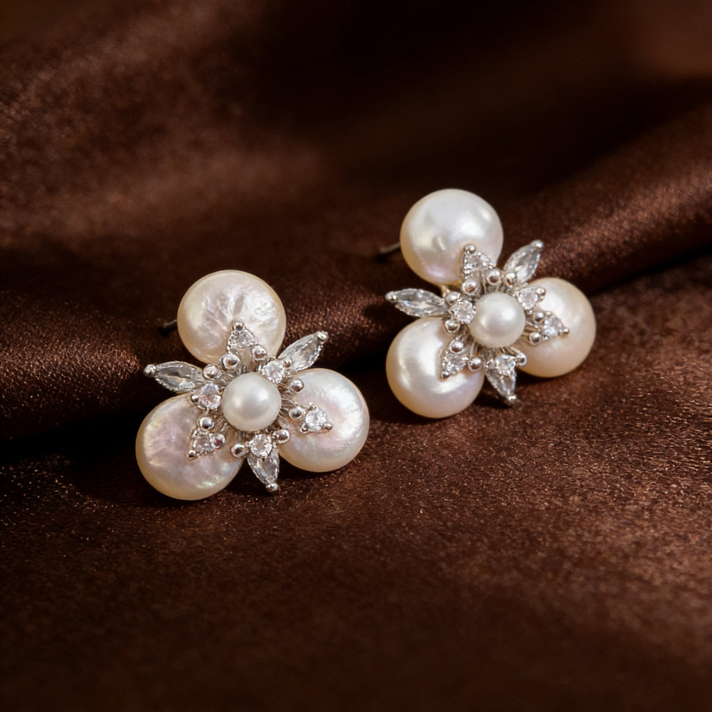 Moonlit Frost Pearl Stud Earrings - NaNaMaLa Boutique