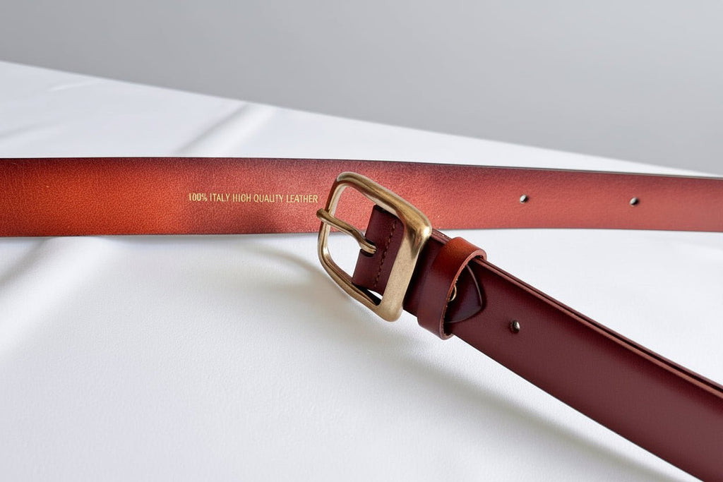Premium Top - Grain Leather Bronze Buckle Man's Belt - NaNaMaLa Boutique