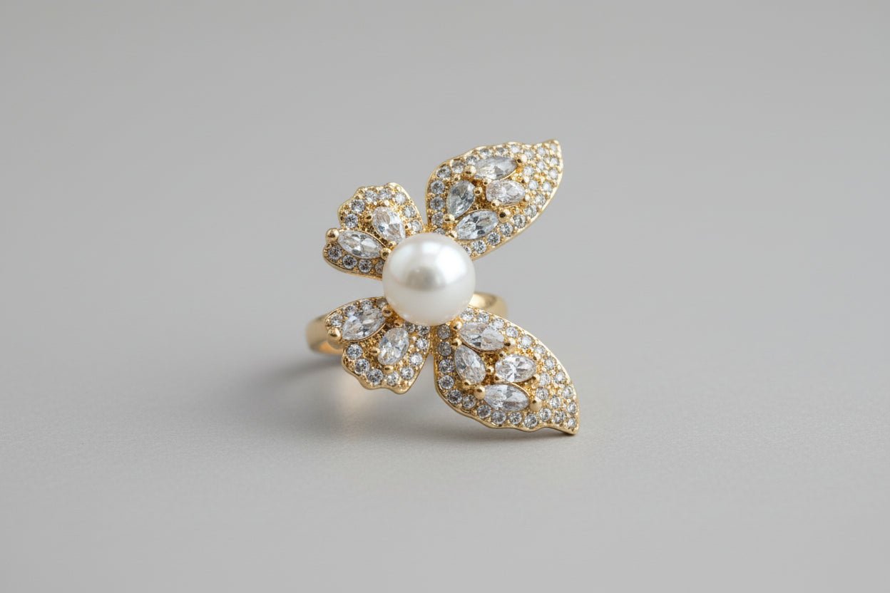 Silver Veil Dream Butterfly Pearl Ring - NaNaMaLa Boutique