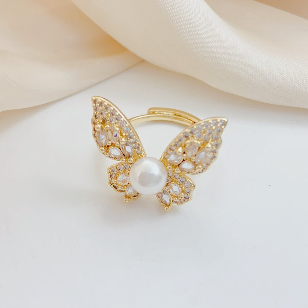 Silver Veil Dream Butterfly Pearl Ring - NaNaMaLa Boutique