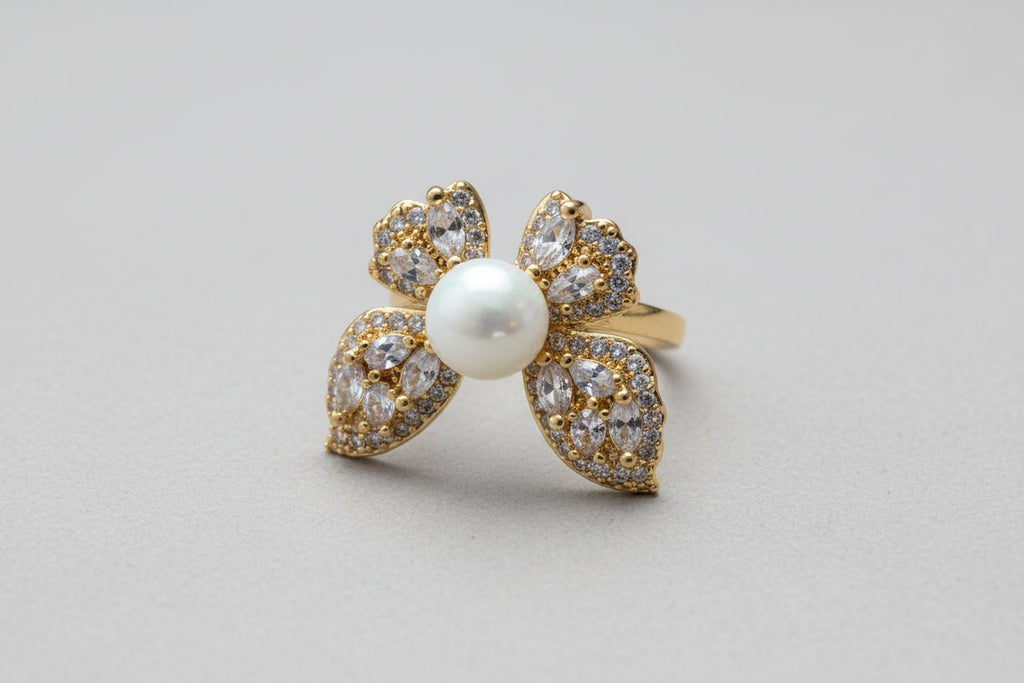 Silver Veil Dream Butterfly Pearl Ring - NaNaMaLa Boutique