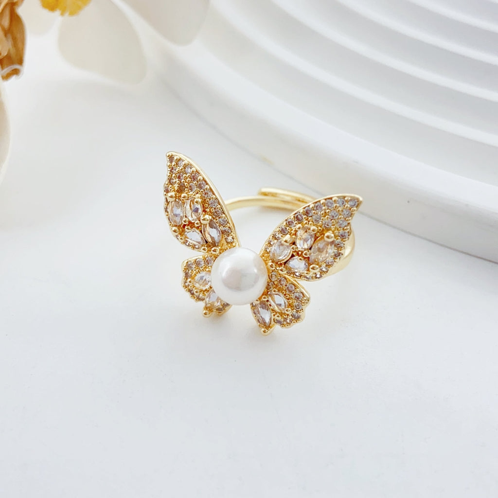 Silver Veil Dream Butterfly Pearl Ring - NaNaMaLa Boutique